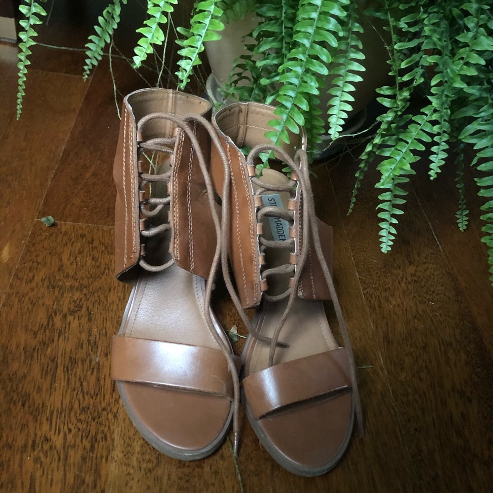 Tan Lace-Up Heels